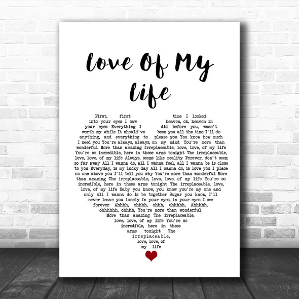 Brian McKnight Love Of My Life White Heart Song Lyric Wall Art Print