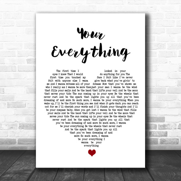 Keith Urban Your Everything White Heart Song Lyric Wall Art Print