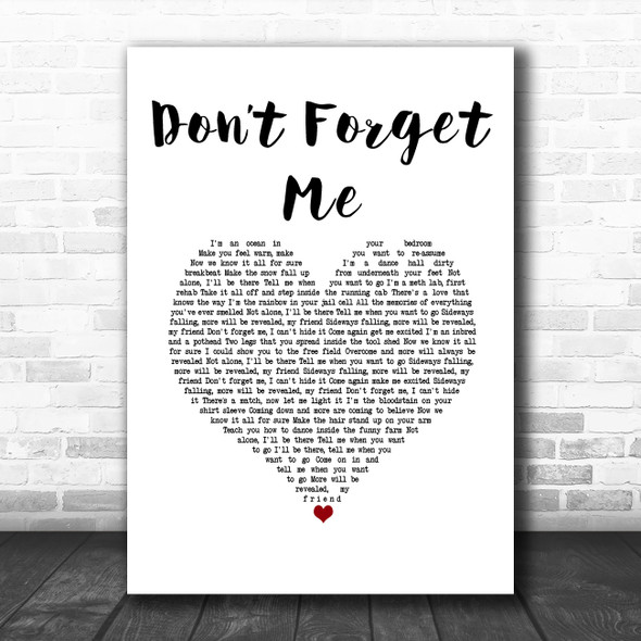 Red Hot Chili Peppers Dont Forget Me White Heart Song Lyric Wall Art Print
