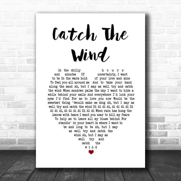 Donovan Catch The Wind White Heart Song Lyric Wall Art Print