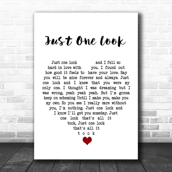 Doris Troy Just One Look White Heart Song Lyric Wall Art Print