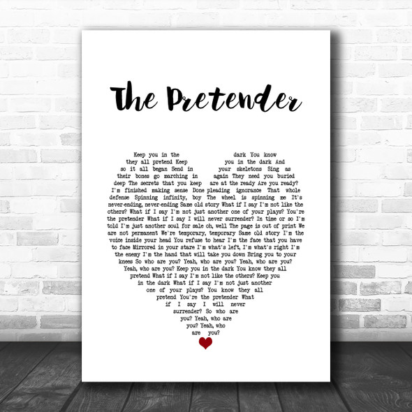 Foo Fighters The Pretender White Heart Song Lyric Wall Art Print