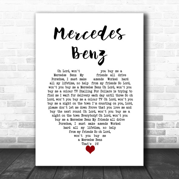 Janis Joplin Mercedes Benz White Heart Song Lyric Wall Art Print