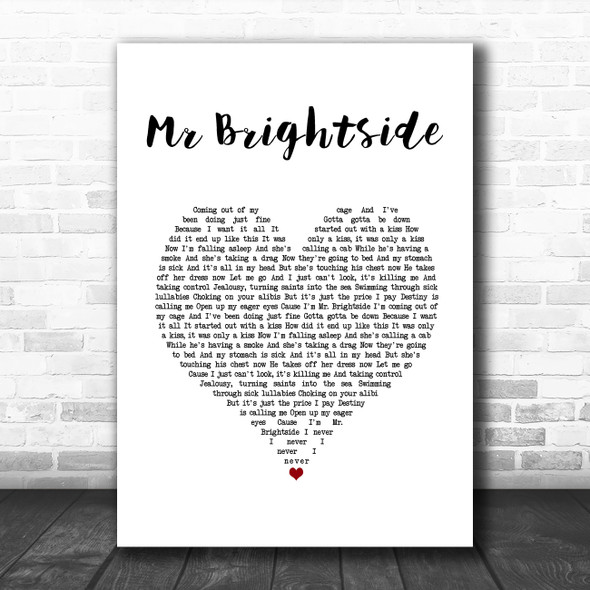 The Killers Mr Brightside White Heart Song Lyric Wall Art Print