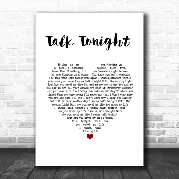 Oasis Talk Tonight White Heart Song Lyric Wall Art Print