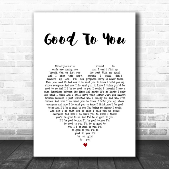 Marianas Trench Good To You White Heart Song Lyric Wall Art Print