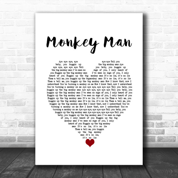 The Maytals Monkey Man White Heart Song Lyric Wall Art Print