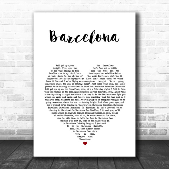 Ed Sheeran Barcelona White Heart Song Lyric Wall Art Print