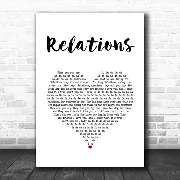 Erika Relations White Heart Song Lyric Wall Art Print