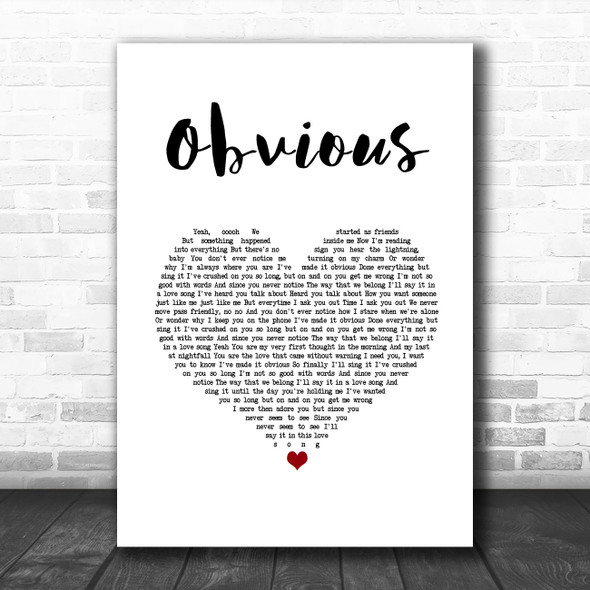 Westlife Obvious White Heart Song Lyric Wall Art Print