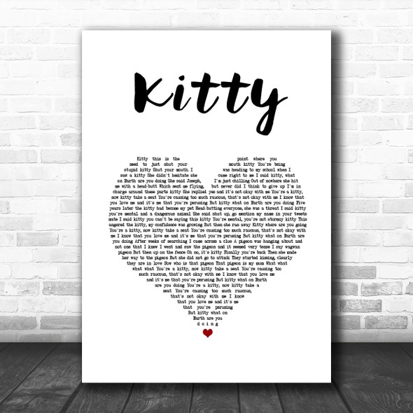 Joe Weller Kitty White Heart Song Lyric Wall Art Print