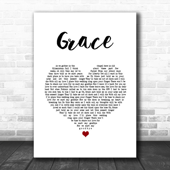 The Wolfe Tones Grace White Heart Song Lyric Wall Art Print