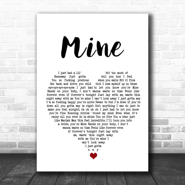 Bazzi Mine White Heart Song Lyric Wall Art Print