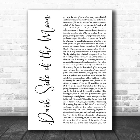 Lil Wayne Dark Side of the Moon White Script Song Lyric Wall Art Print