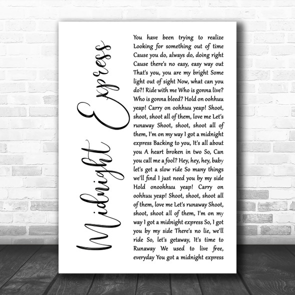 The Saw Doctors Midnight Express White Script Song Lyric Wall Art Print