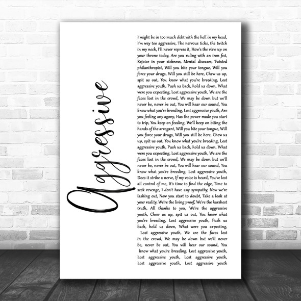 Beartooth Aggressive White Script Song Lyric Wall Art Print