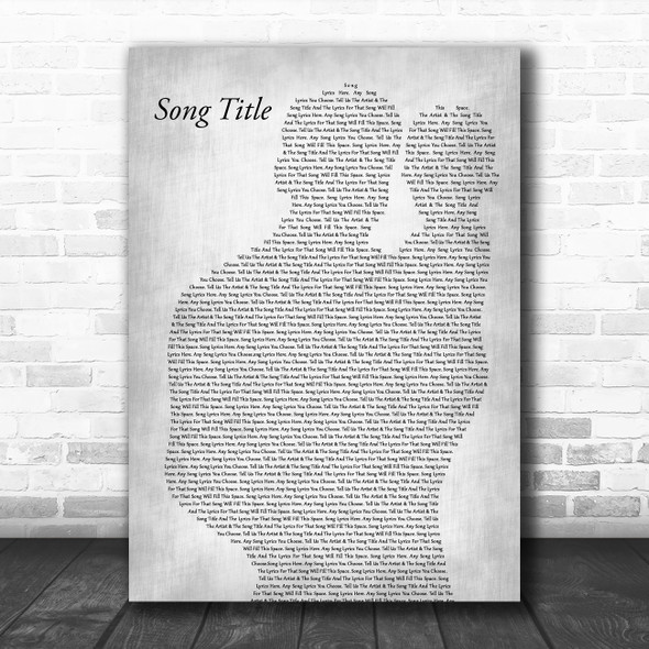 Any Song Lyrics Custom Father & Baby Grey Song Lyric Print