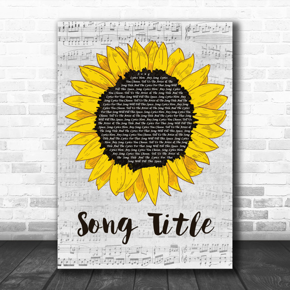 Any Song Lyrics Custom Grey Script Sunflower Song Lyric Print