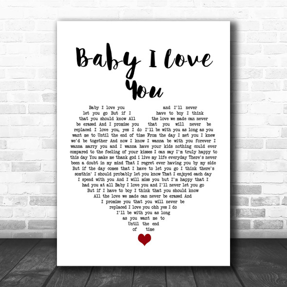 1st Lady Baby I Love You White Heart Song Lyric Print