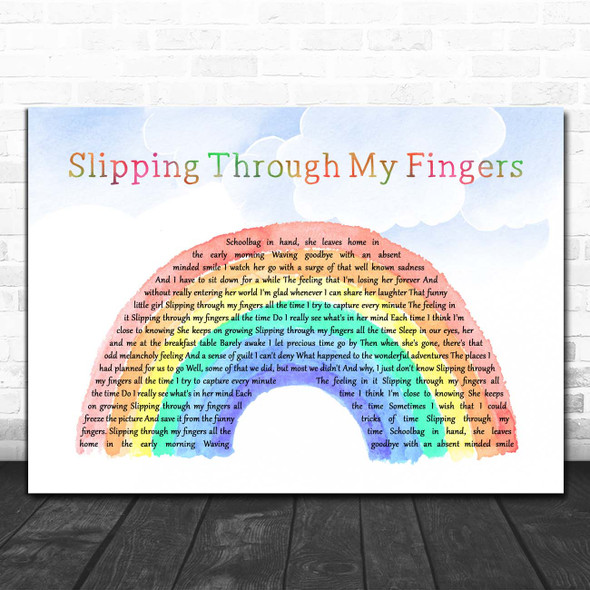 ABBA Slipping Through My Fingers Watercolour Rainbow & Clouds Song Lyric Print