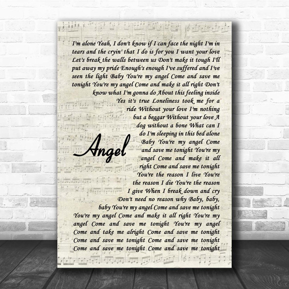 Aerosmith Angel Vintage Script Song Lyric Print