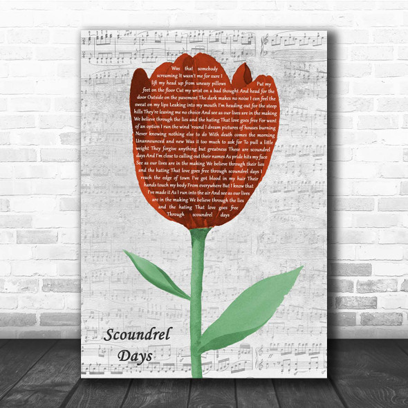 A-ha Scoundrel Days Grey Script Watercolour Tulip Song Lyric Print