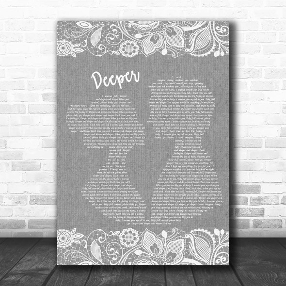 Alaine Deeper Grey Burlap & Lace Song Lyric Print