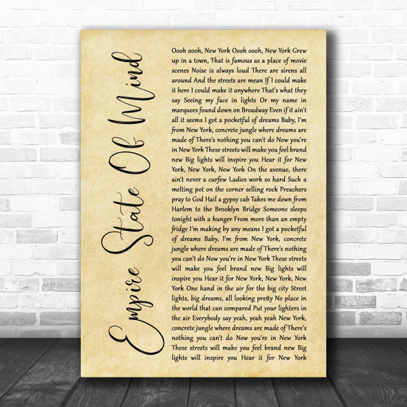 Alicia Keys Empire State Of Mind Rustic Script Song Lyric Print