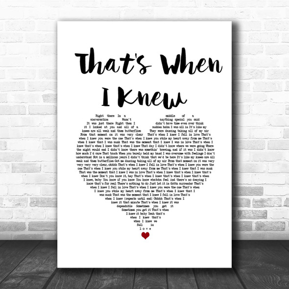 Alicia Keys That's When I Knew White Heart Song Lyric Print