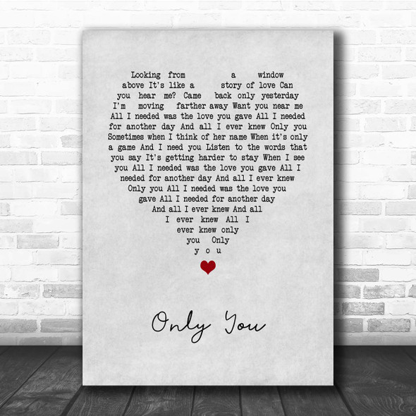 Alistair griffin Only You Grey Heart Song Lyric Print