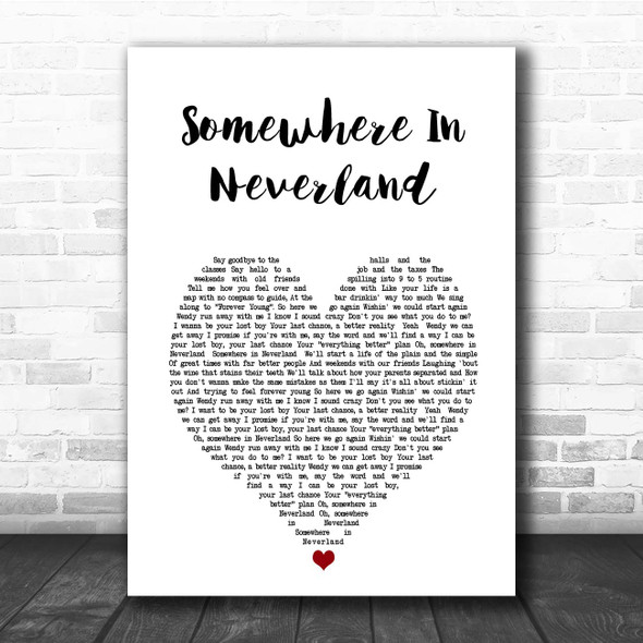 All Time Low Somewhere in Neverland White Heart Song Lyric Print