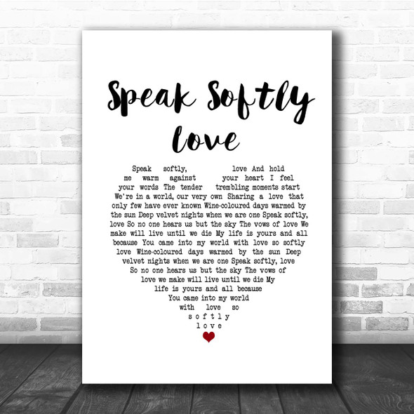 Andy Williams Speak Softly Love White Heart Song Lyric Print