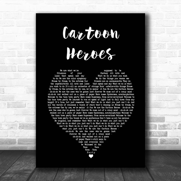 Aqua Cartoon Heroes Black Heart Song Lyric Print