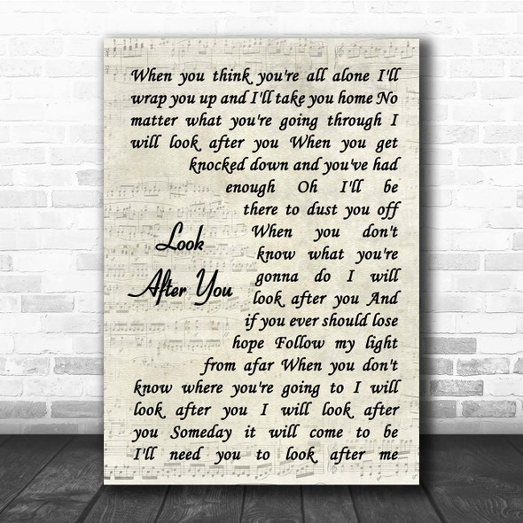 Aron Wright Look After You Vintage Script Song Lyric Print