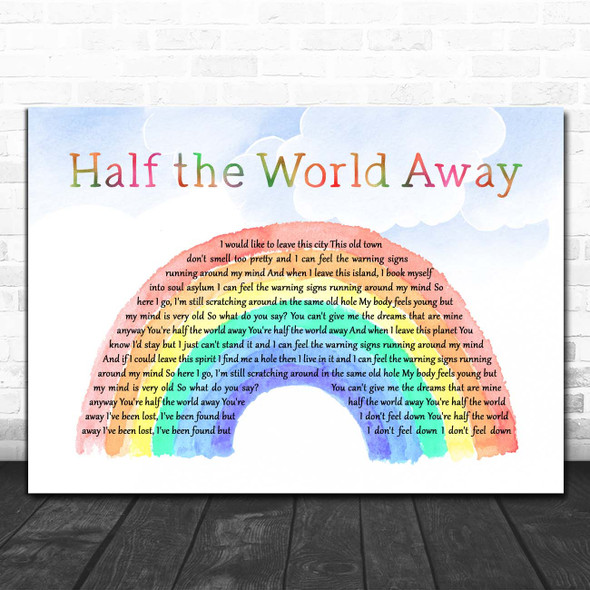 Aurora Half the World Away Watercolour Rainbow & Clouds Song Lyric Print
