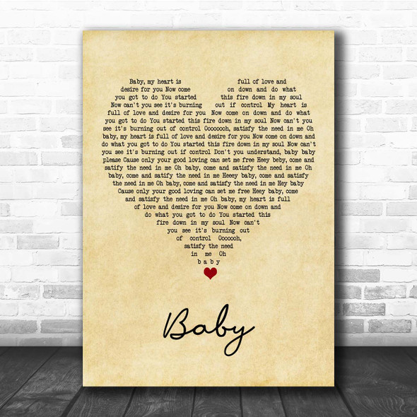 Bakermat Baby Vintage Heart Song Lyric Print