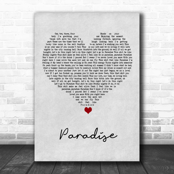 Bazzi Paradise Grey Heart Song Lyric Print