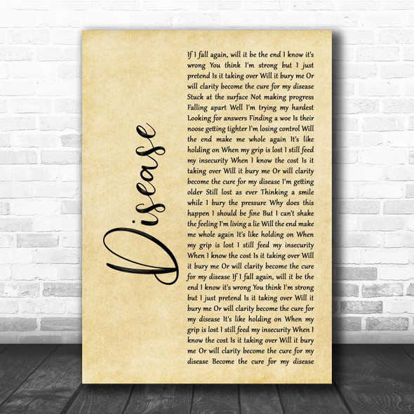 Beartooth Disease Rustic Script Song Lyric Print