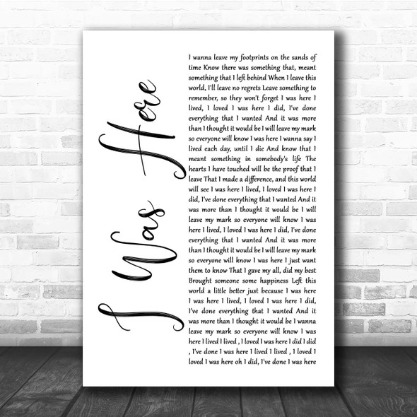 Beyonce I Was Here White Script Song Lyric Print