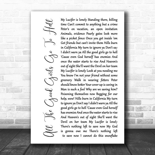 Billie Eilish All The Good Girls Go To Hell White Script Song Lyric Print