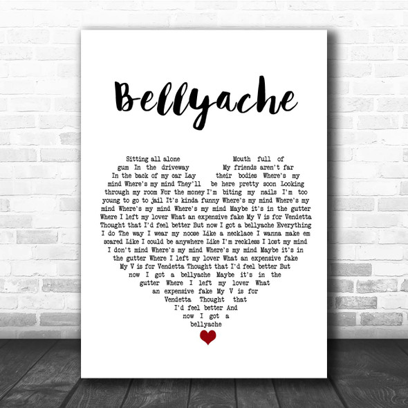 Billie Eilish Bellyache White Heart Song Lyric Print