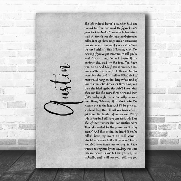 Blake Shelton Austin Grey Rustic Script Song Lyric Print