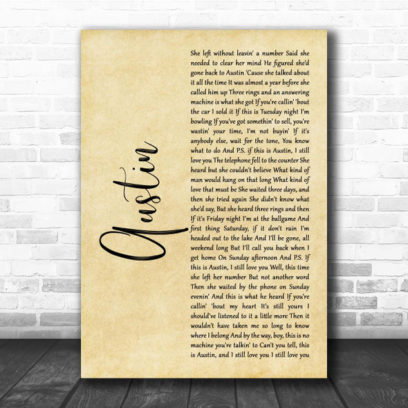 Blake Shelton Austin Rustic Script Song Lyric Print