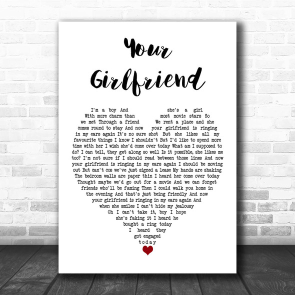 Blossoms Your Girlfriend White Heart Song Lyric Print