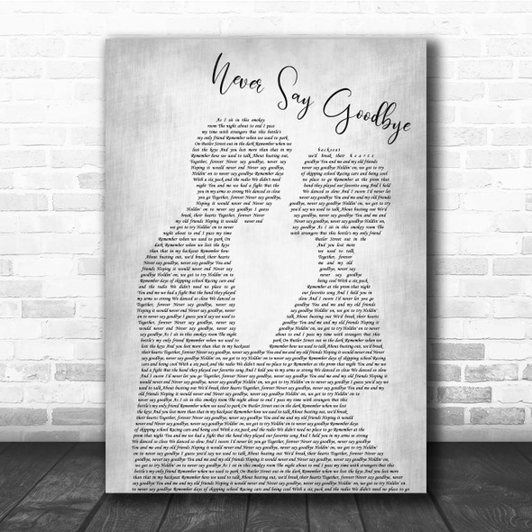 Bon Jovi Never Say Goodbye Man Lady Bride Groom Wedding Grey Song Lyric Print