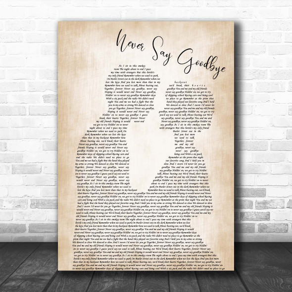 Bon Jovi Never Say Goodbye Man Lady Bride Groom Wedding Song Lyric Print