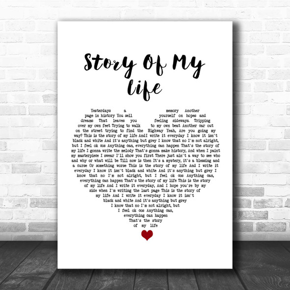 Bon Jovi Story Of My Life White Heart Song Lyric Print