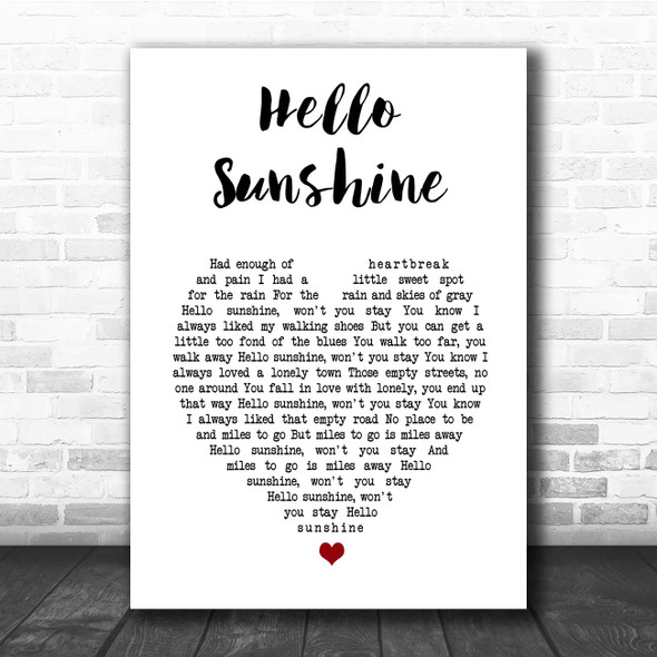 Bruce Springsteen Hello Sunshine White Heart Song Lyric Print