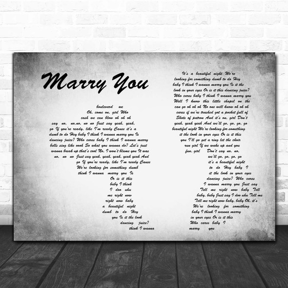 Bruno Mars Marry You Man Lady Couple Grey Song Lyric Print