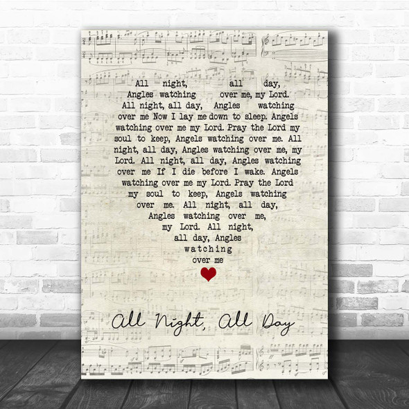 Cedarmont Baby All Night, All Day Script Heart Song Lyric Print